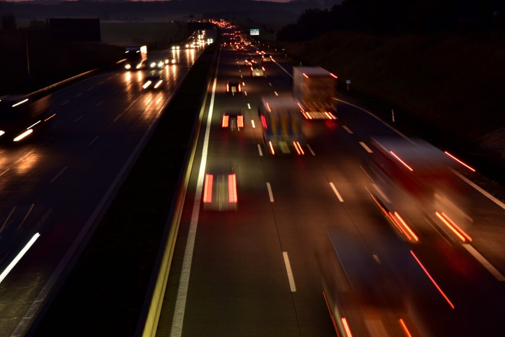 Time exposure of freeway at night